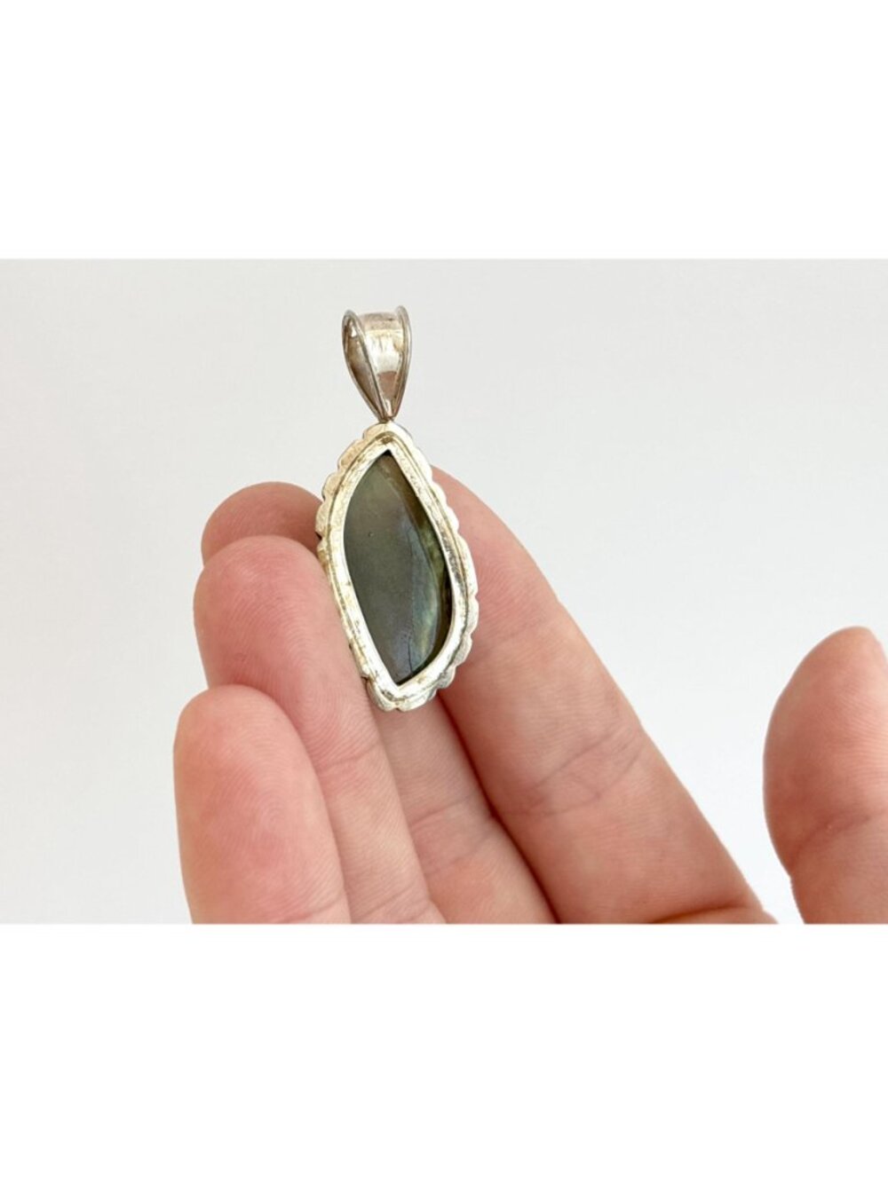 Natural Green Nephrite Gemstone Jumbo Sterling Silver Vintage 925 Pendant - Picture 6 of 11